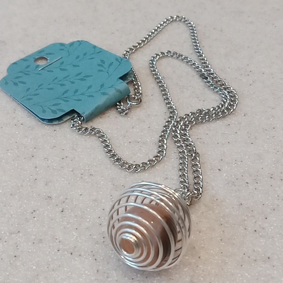 Jewelry - Silvertone Chain Necklace With Round Stone Bail Pendant